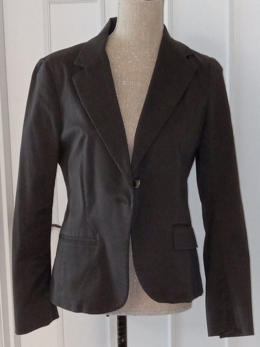 Classic Theory Tailored Dark Brown Cotton Stretch One-Button Blazer
